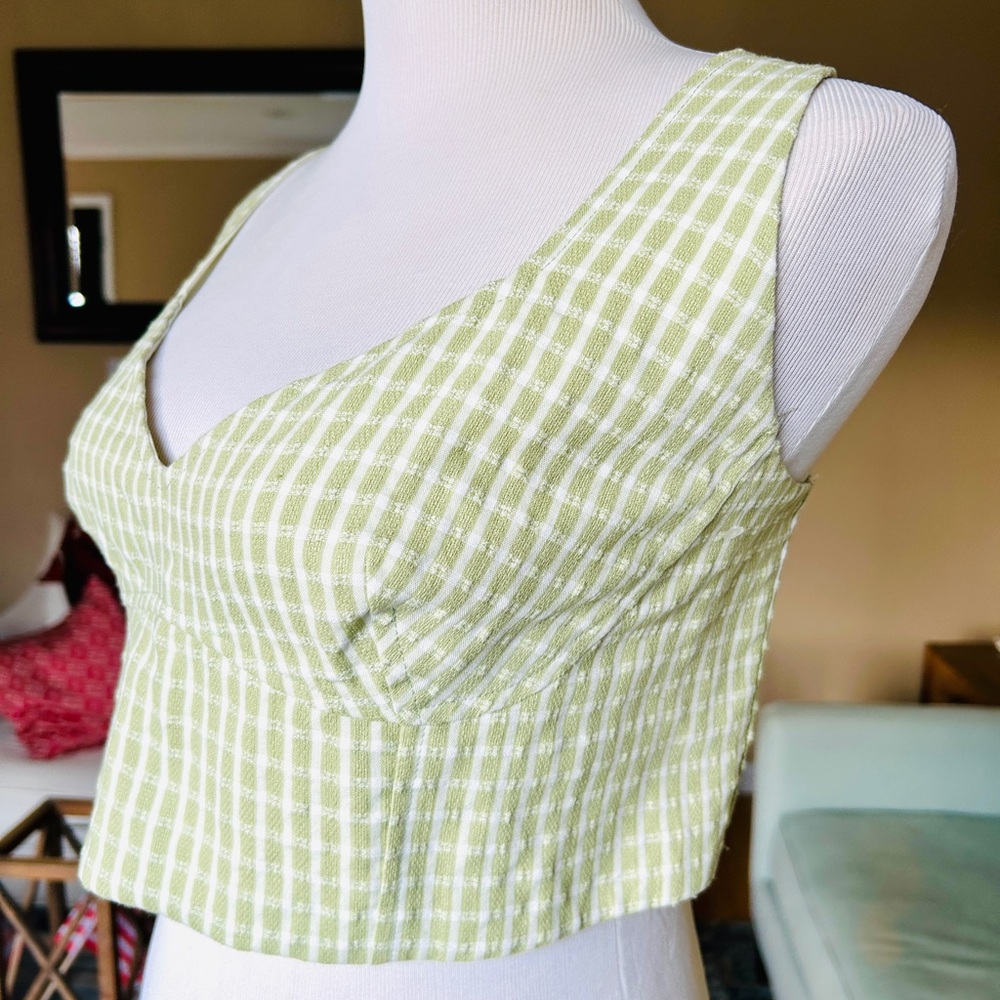 Elodie Green Gingham Corset Crop Top Women's Size XL - Picture 4 of 10